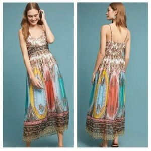 By Anthropologie Virginia Maxi Dress Size 0 Ivory Blue Floral Chiffon Boho